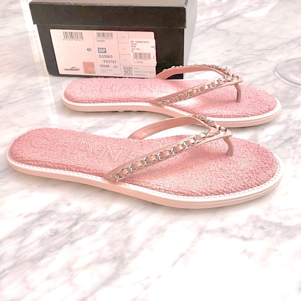 🔥CHANEL🔥 Pink silver chain Pool Thong Flip Flops EUR40 - Picture 3 of 7